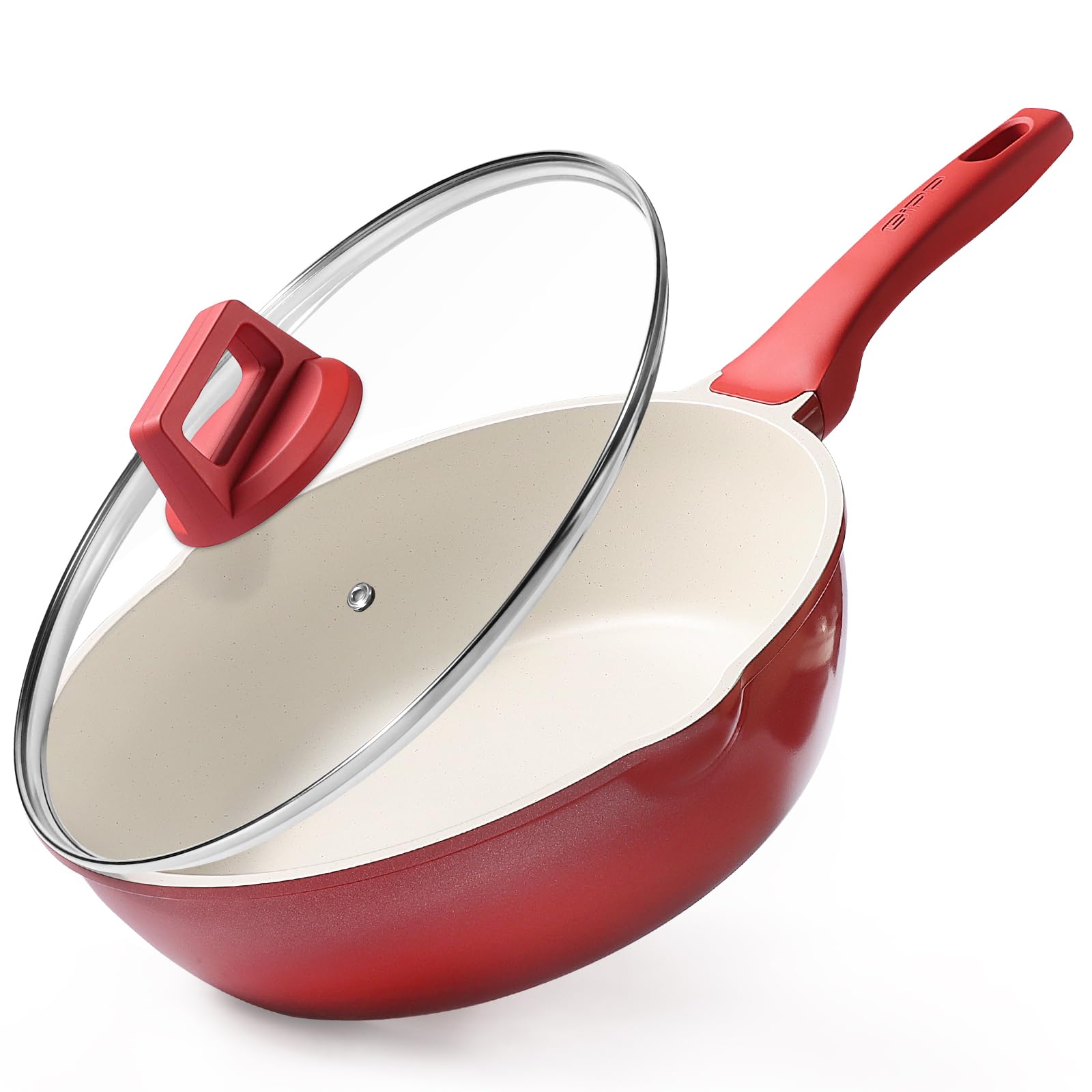 GiPP SartéN Antiadherente Con Tapa, SartéN Profunda De 30 Cm Y 5.1L, Sarté De CeráMica, Mango Que Se Mantiene FríO, SartN De InduccióN, Saludable Y No TóXica,Rojo