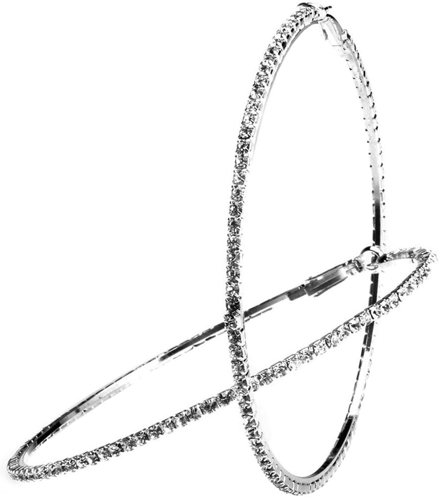 Bridal Wedding Crystal Rhinestone Hoop Earrings Large Hoop Earrings for Women