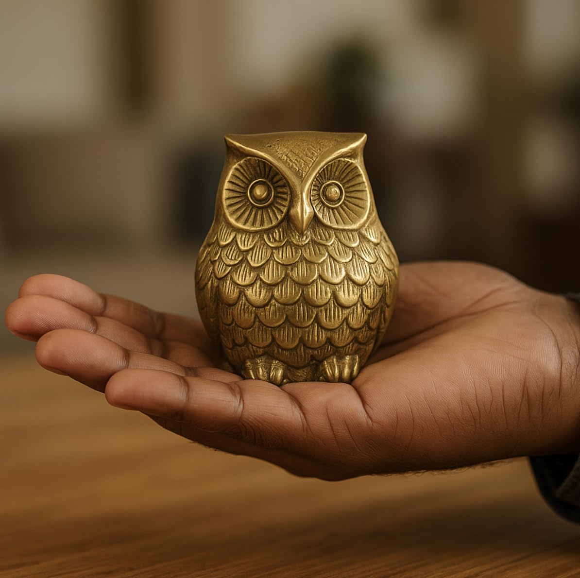 Brass Owl Idol | Feng Shui & Vastu Symbol For Wisdom & Prosperity - View #3