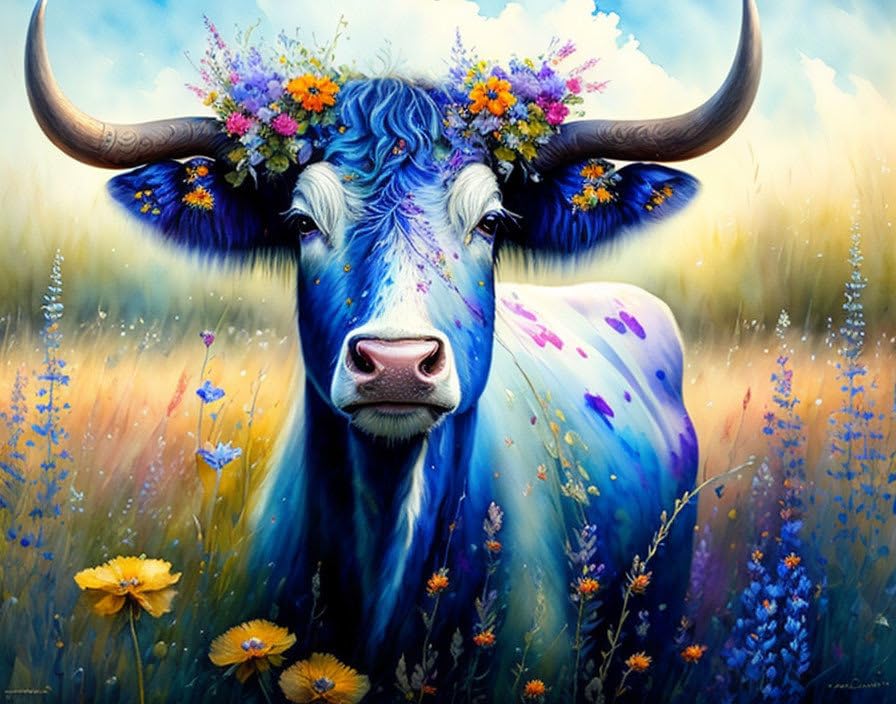 Toile sans cadre vache bleue SERENDIPITP impression haute définition 58x90