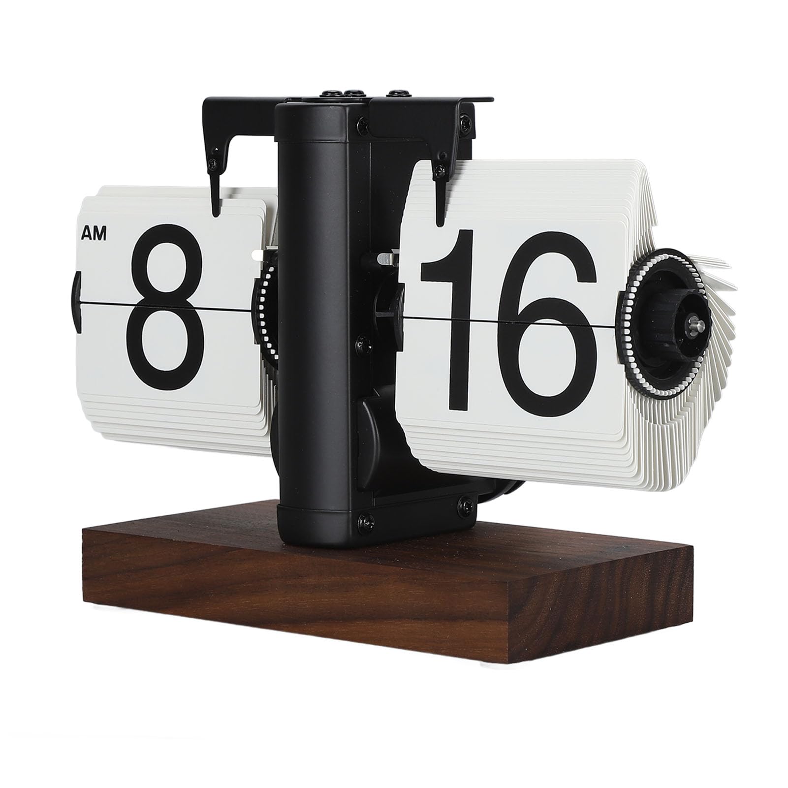 Retro Flip Clock Zegar Przerzutowy 12h, Stal Nierdzewna 304, PVC, Czarny Orzech, Automatyczny Mechanizm, Duże Liczby