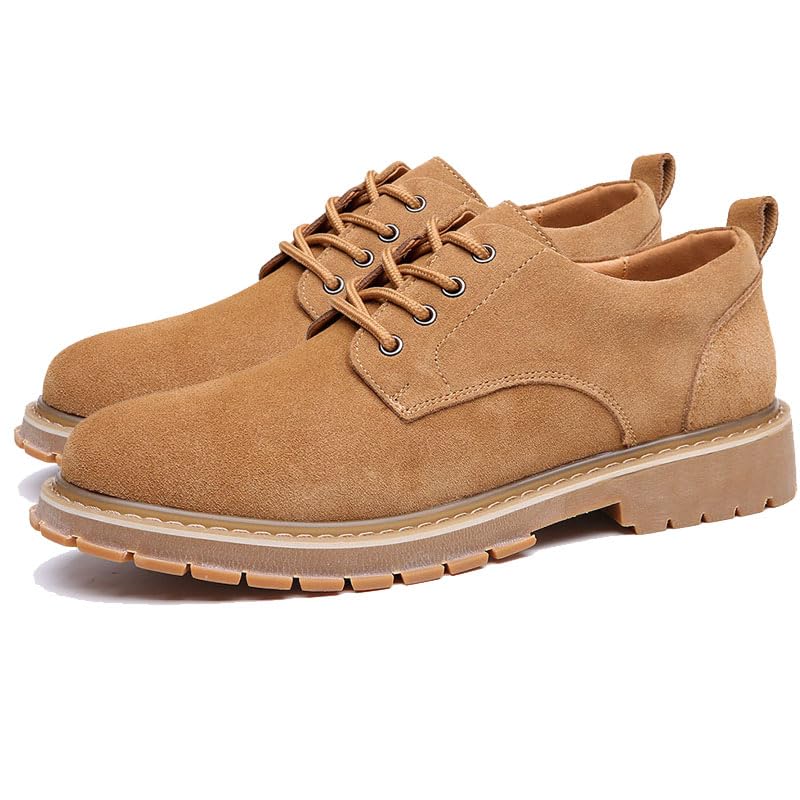 Men's Suede Lace Up Dress Oxford Shoes Hand Stitched Comfortable Non-Slip Work Shoes Fashion Round Toe Casual Business Dress Shoes