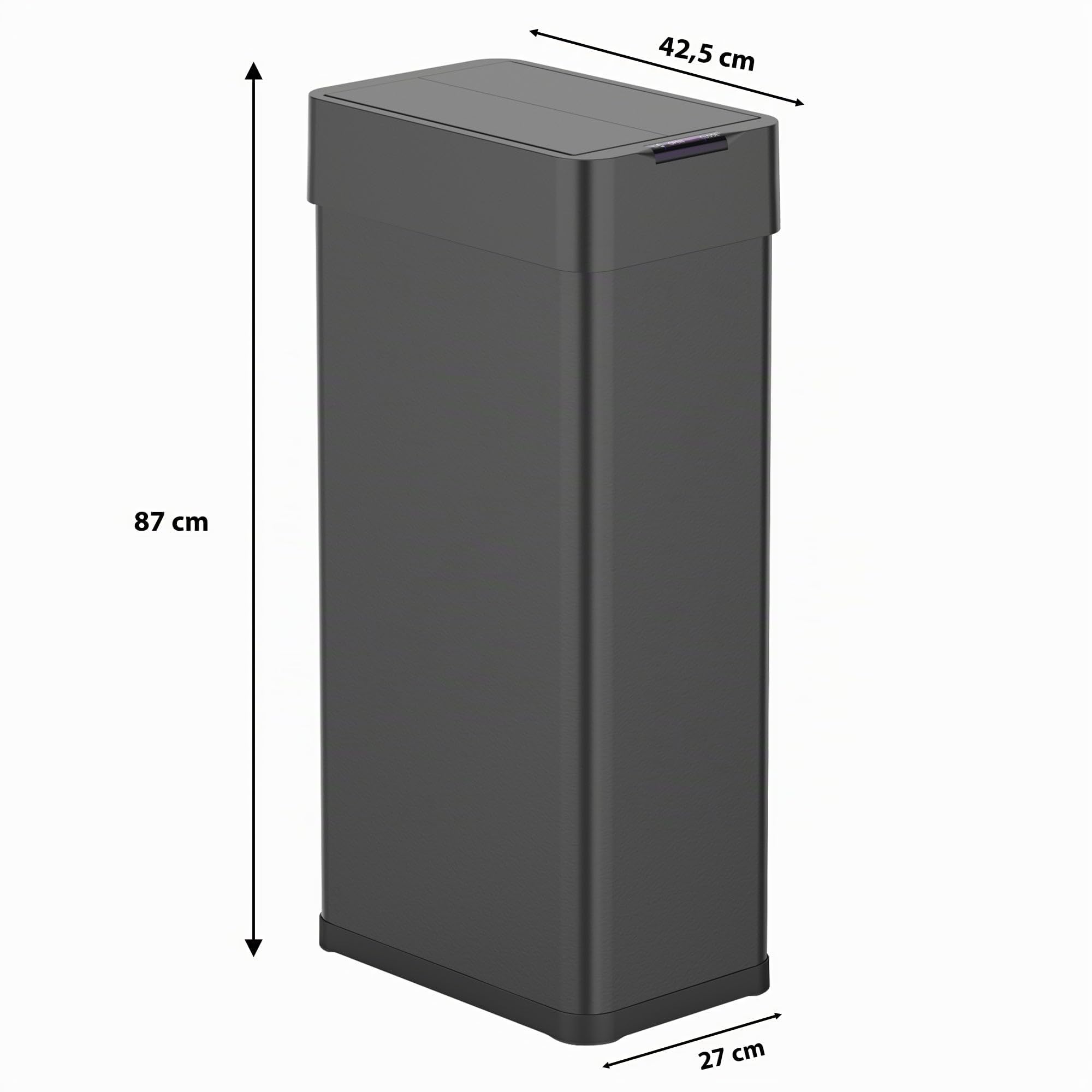 KITCHEN MOVE Abfalleimer für die Küche, automatisch, 90 l, Silverlake Schwarz, aus Edelstahl mit Umreifung, Schmetterlingsöffnung, großes Fassungsvermögen