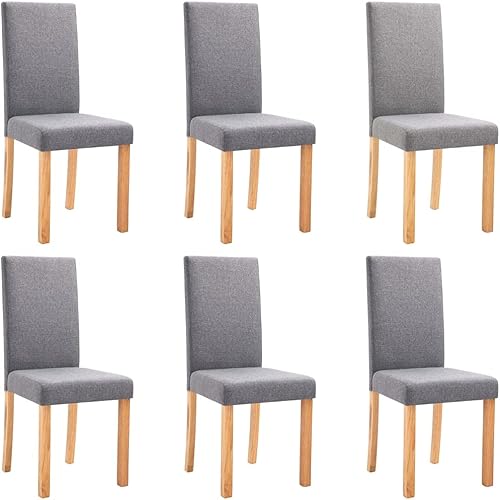 Miniatura 2 de 6-Piece Light Gray Fabric Dining Chairs Set with Rubber Wood Frame, Modern Farmhouse Kitchen Furniture, Soft Upholstered Seats and Sturdy Design for