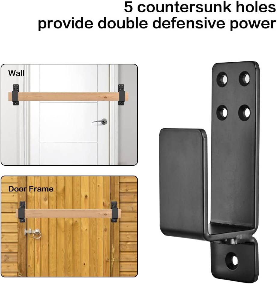 Door Barricade Brackets,AINAFIX 2 Pack Drop Open Bar Holder for Home Security, 2x4 Bar Brackets Prevent Unauthorized Entry, Carbon Steel,Black