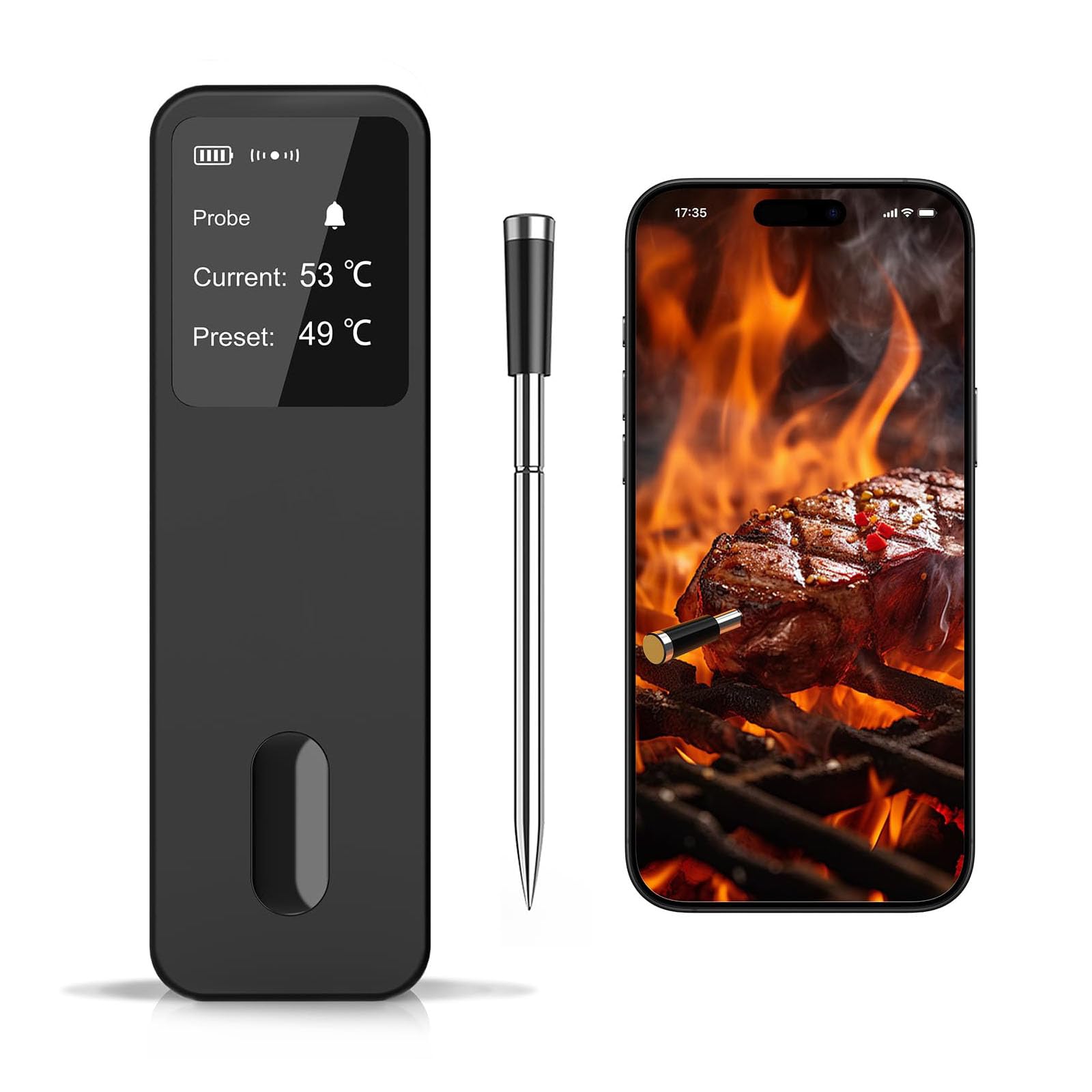 Termómetro de Carne Bluetooth - Parrilla ahumadora Digital inalámbrica con Pantalla LCD, Alcance Remoto de 100 Metros, Resistente al Agua para Horno Barbacoa y asador.