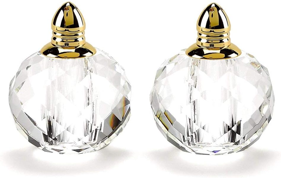 Badash Crystal Salt and Pepper Shaker Set - 2.5" Tall Zendra Hand-Cut Optical Crystal Glass Shakers with Gold Tops - Set a Beautiful Table