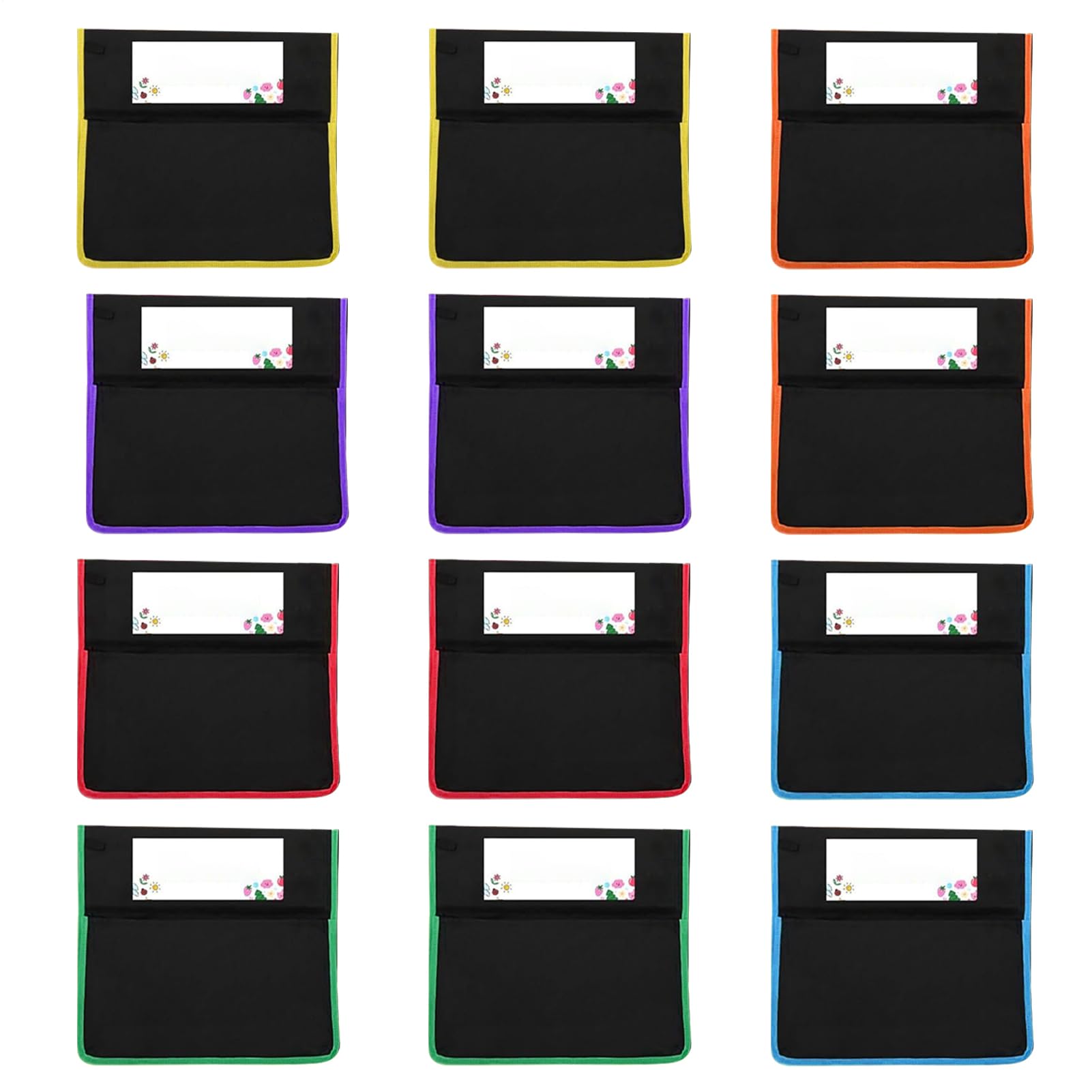 Bolsillos De Silla Para Aula | Organizador De Bolsillo De La Espalda De La Silla De Oficina Con Etiqueta Nombre | 12 Piezas Tela Oxford 900D Suministros Escolar Organización Y Almacenamiento Para