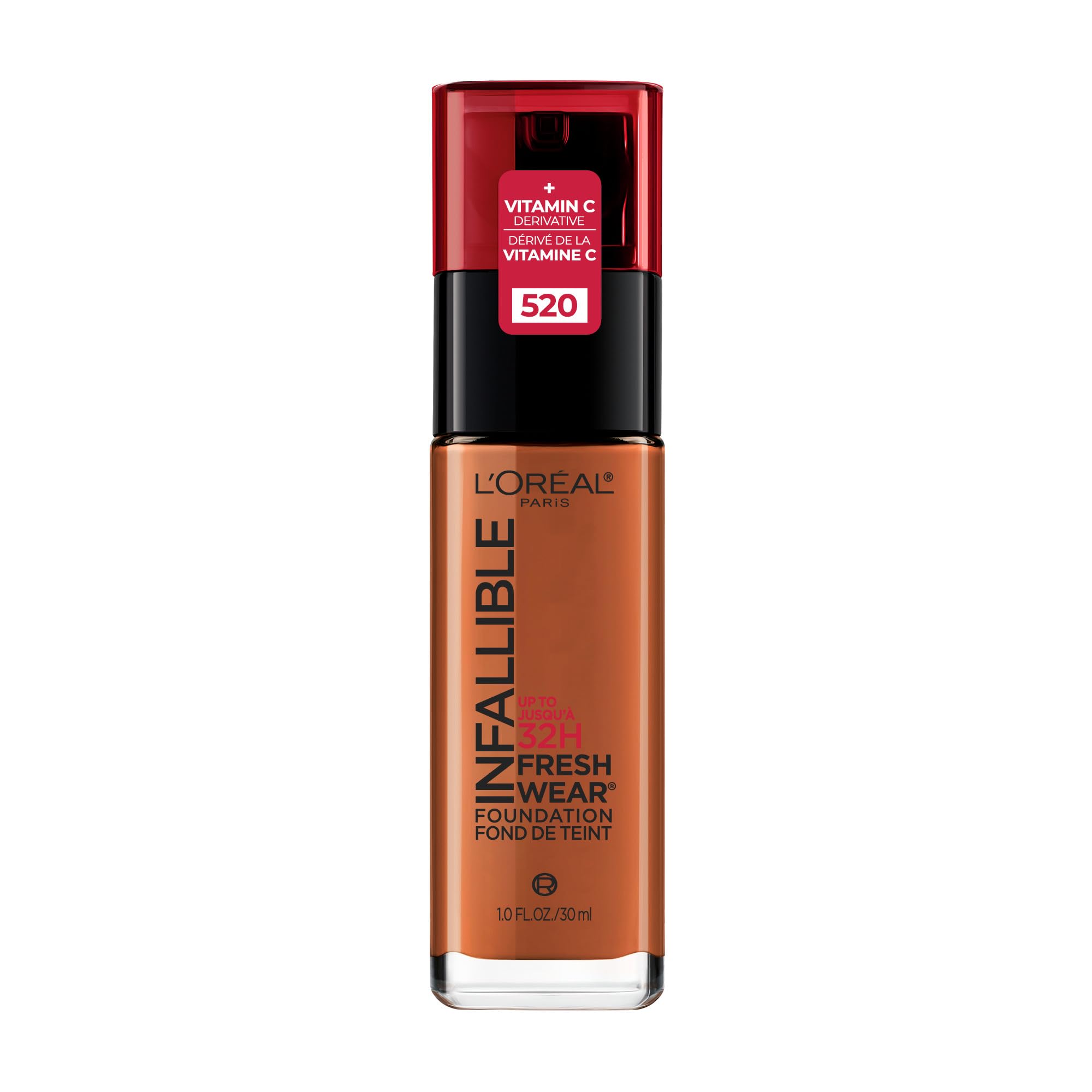 L’Oréal Paris Liquid Foundation, Full Coverage, Lasting Wear, With Vitamin C, Infallible Fresh Wear, Shade: 520 Sienna