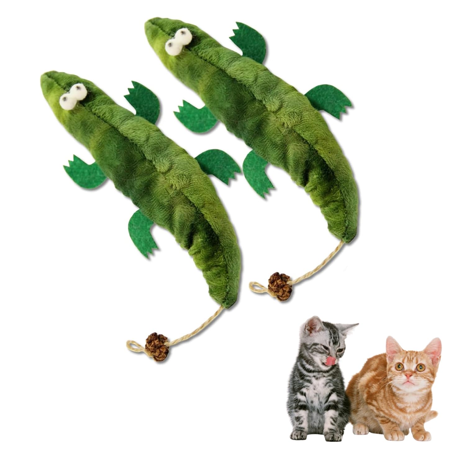 MEOWMAO 2pcs Crocodile Catnip Toys, 100% Pure Organic Catnip Filled for Indoor Cats, Interactive Plush Chew Toy Without Cotton, Teething Soft Pet Toys for Kittens Kitty