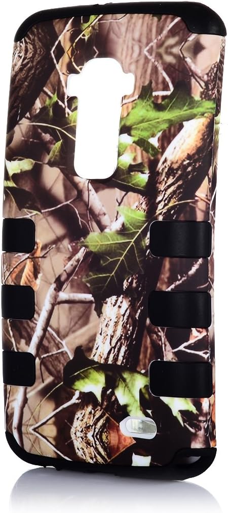 Route66 TUFF HIGH PROTECTOR Armor Rugged Shockproof Dirtproof Hybrid Case for LG G FLEX black rubber with Green leaf Mossy Oak Camouflauge hard ccover