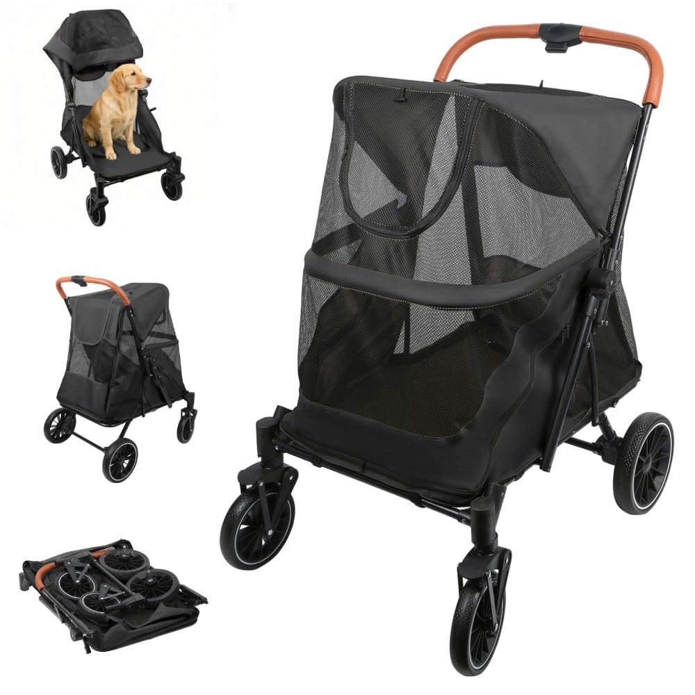 Passeggino per cani gatti, passeggino per cani, trolley per cani pieghevoli, passeggino per gatti di grandi e medie dimensioni, trolley per cani con finestra in rete, cinture di sicurezza