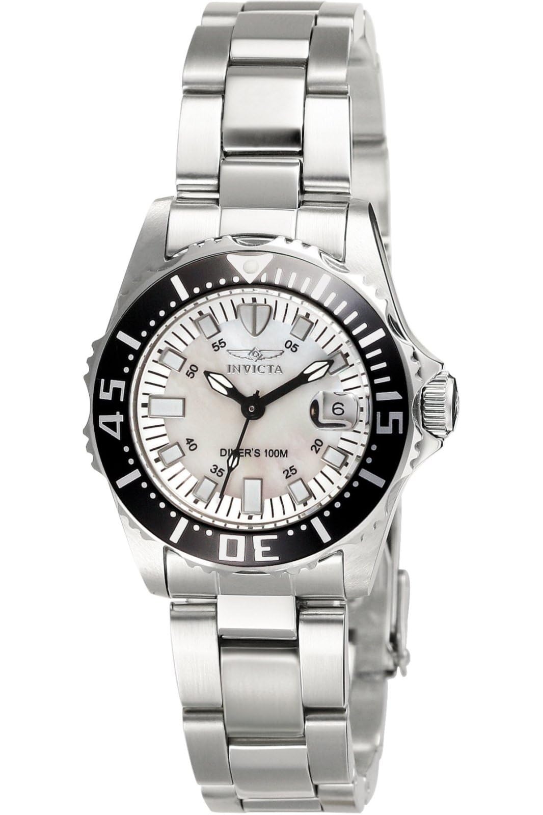Invicta Pro Diver 2958 Damenuhr - Quarzwerk - Edelstahl mit weißem Zifferblatt - 30 mm