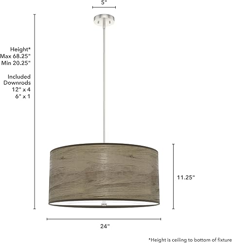 Miniatura 4 de Hunter - Solhaven - Lámpara colgante grande de 4 luces de roble gris cálido, regulable, estilo moderno, con forma de tambor, para dormitorios,