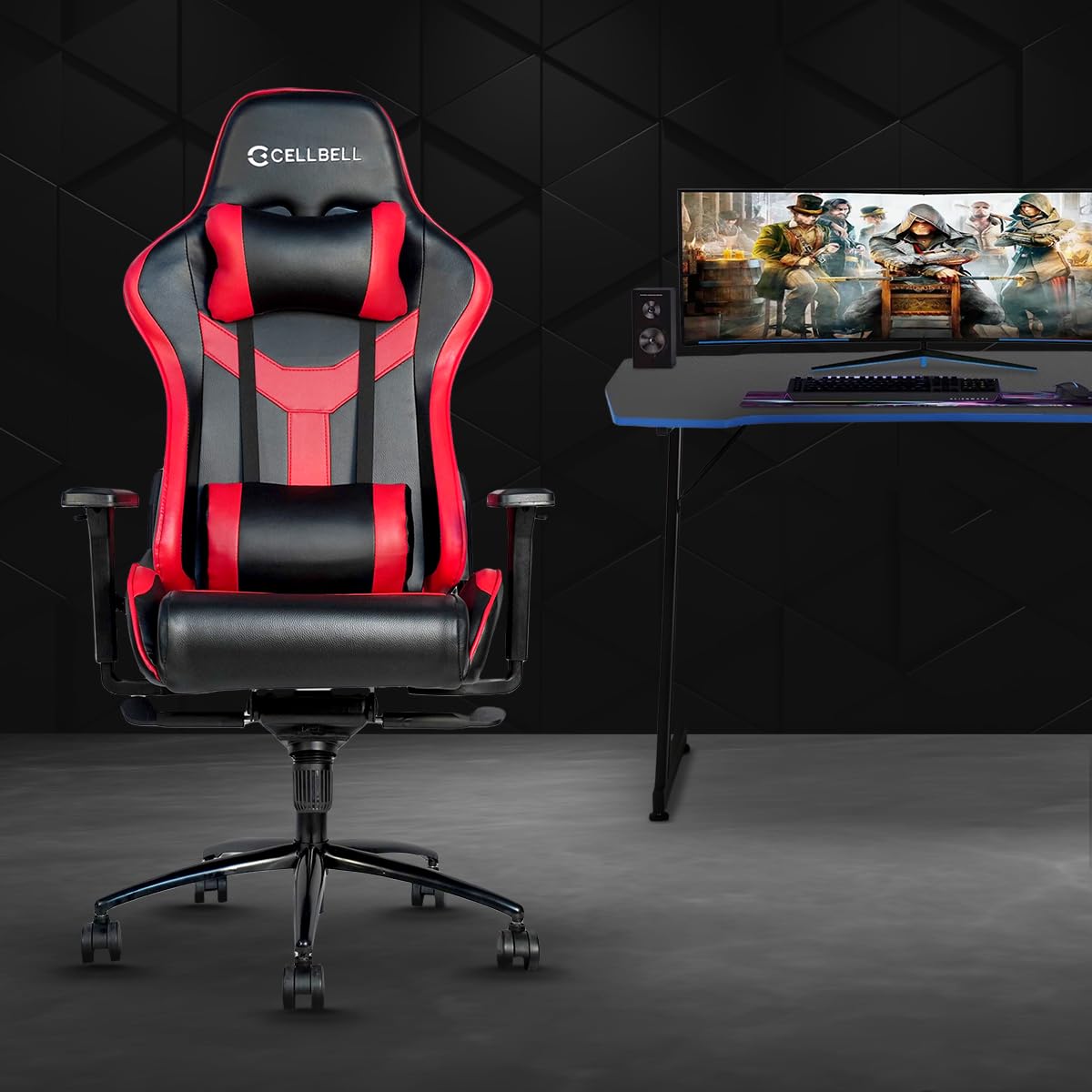 CELLBELL Multi-Functional Ergonomic Transformer Pro Gaming & Computer Chair, Leatherette Chair with Adjustable Neck & Lumbar Pillow, 3D Adjustable Armrests & Heavy Duty Metal Base (Black & Red)-image-5