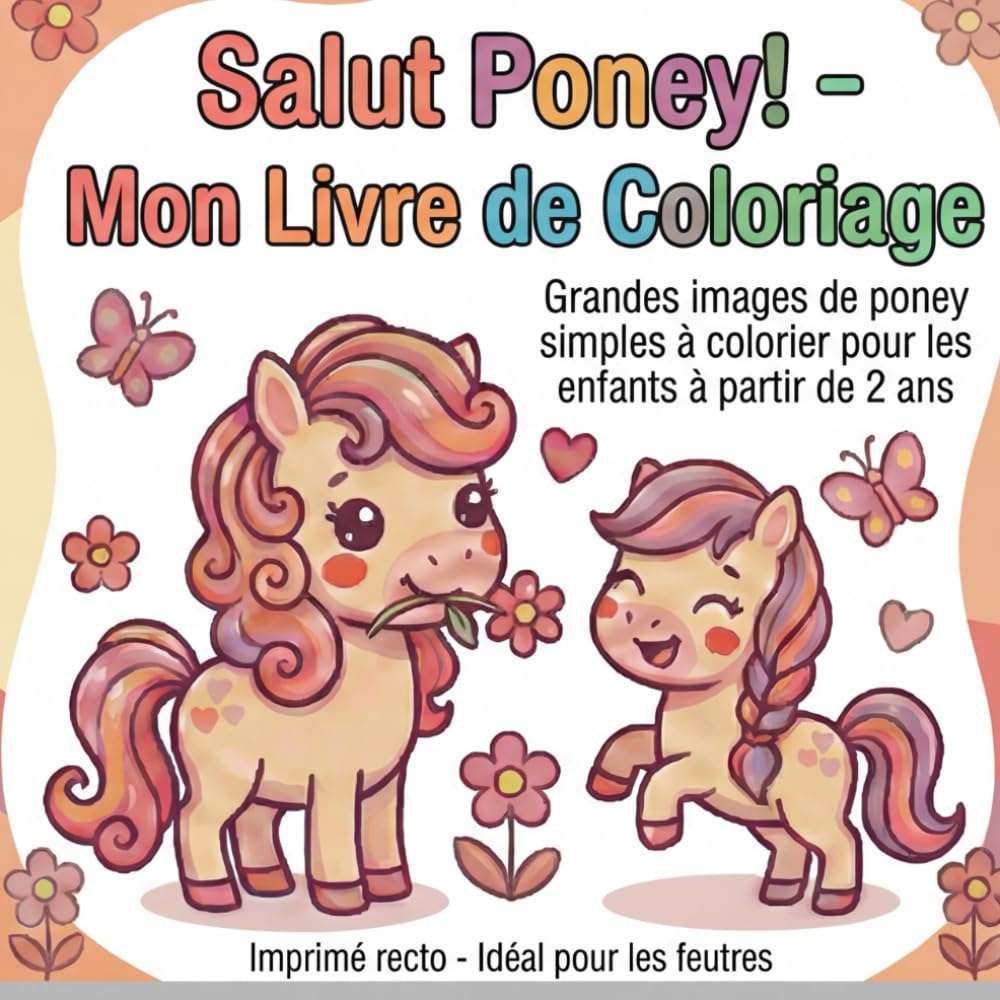 Salut Poney! - Mon Livre de Coloriage: Grandes images de poney simples à colorier pour les enfants à partir de 2 ans, Imprimé recto - Idéal pour les feutres