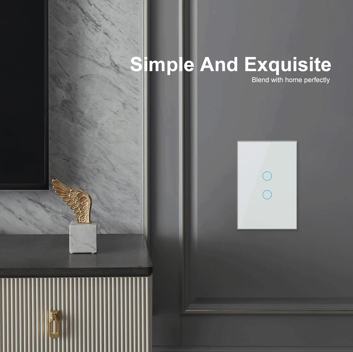 LIVOLO WiFi Touch Wall Switch for Smart Home, Compatible with Alexa & Google Home, Neutral Wire Required, 2 Gang, Tempered Glass Panel, White (120V)