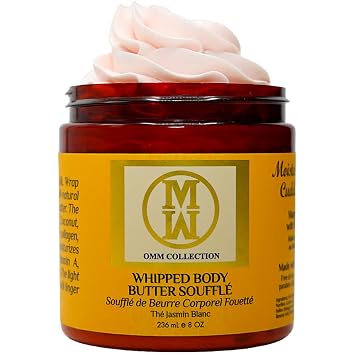 OMM Collection Natural Whipped Body Butter Souffle For Dry & Sensitive Skin - Whipped Shea Butter Infused By Vitamin E & A, Mango Butter & Cacao Butter - Hydrating & Moisturizing - Vegan