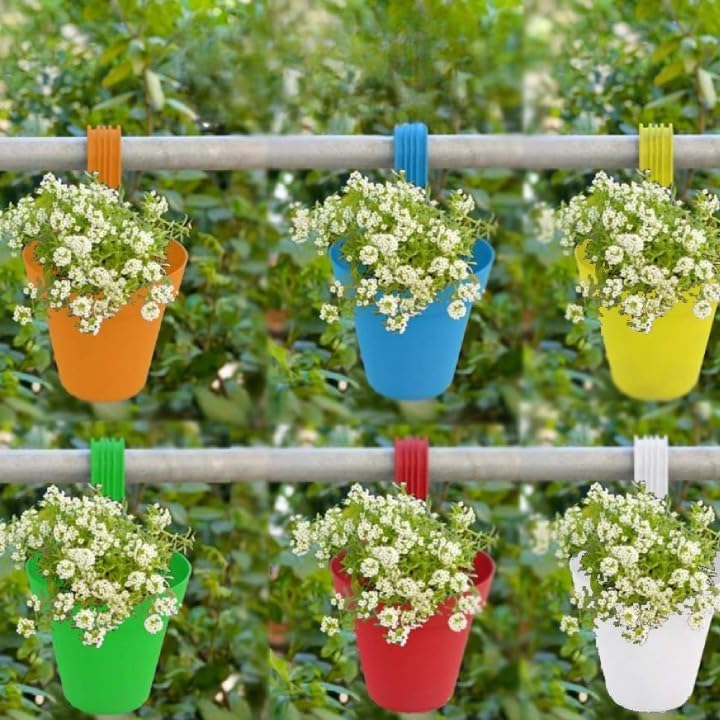PulGos Hooked Plastic Hanging Planters 5 Pcs | Flower Hanging Pots for Home & Balcony Garden | Hanging Planters for Home Plants | Multi-Colour - Image 5 thumbnail