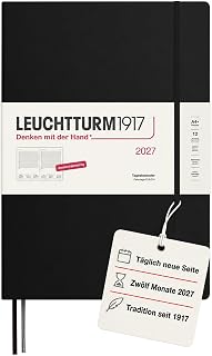 【LEUCHTTURM1917】 デイリーカレンダー 2027年 A4+ (マスター) - ドイツ ブラック 225×315mm 1月~12月(12ヶ月) 1日1ページ 時方眼 7:00~22:00 ハードカバー 100g/m²紙