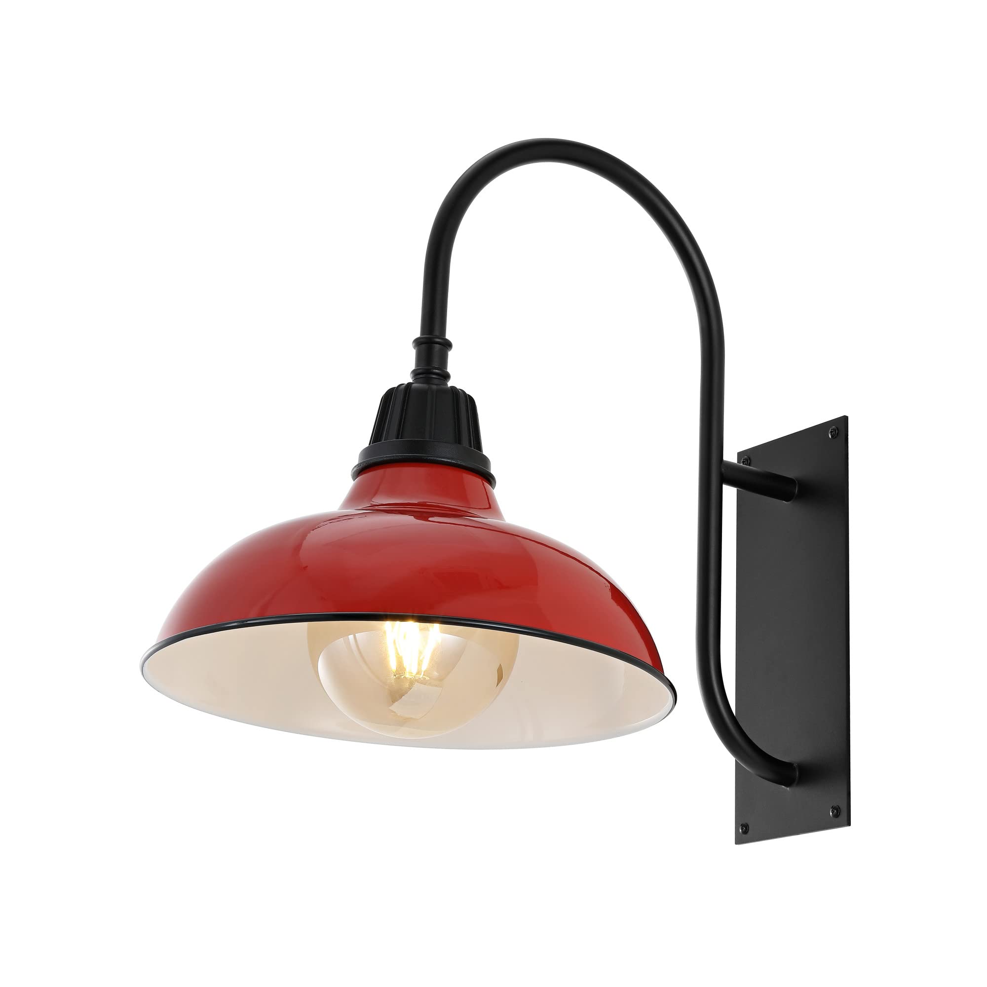JONATHAN Y Stanley 1-Light Gooseneck Sconce 12.25", Red | Farmhouse Industrial Vintage Style, Indoor Or Outdoor, LED Bulb Included, Dimmable, Exterior Metal Lantern for Porch Garage