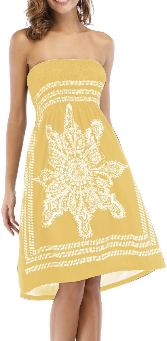 Women's Strapless Floral Bohemian Casual Mini Beach Dress Cover-ups Dress - Image 4