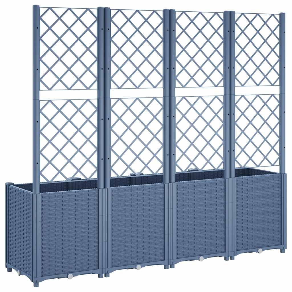 vidaXL Jardinière avec Treillis, Bac à Fleurs, Pot à Plantes, Boîte à Fleurs Jardin Terrasse Patio Extérieur, Bleu Gris 160x40x140 cm PP