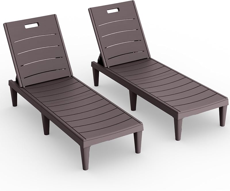 Juego de 2 tumbonas impermeables Devoko Outdoor Chaise | Ligero con respaldo ajustable en 5 posiciones para patio de pileta exterior