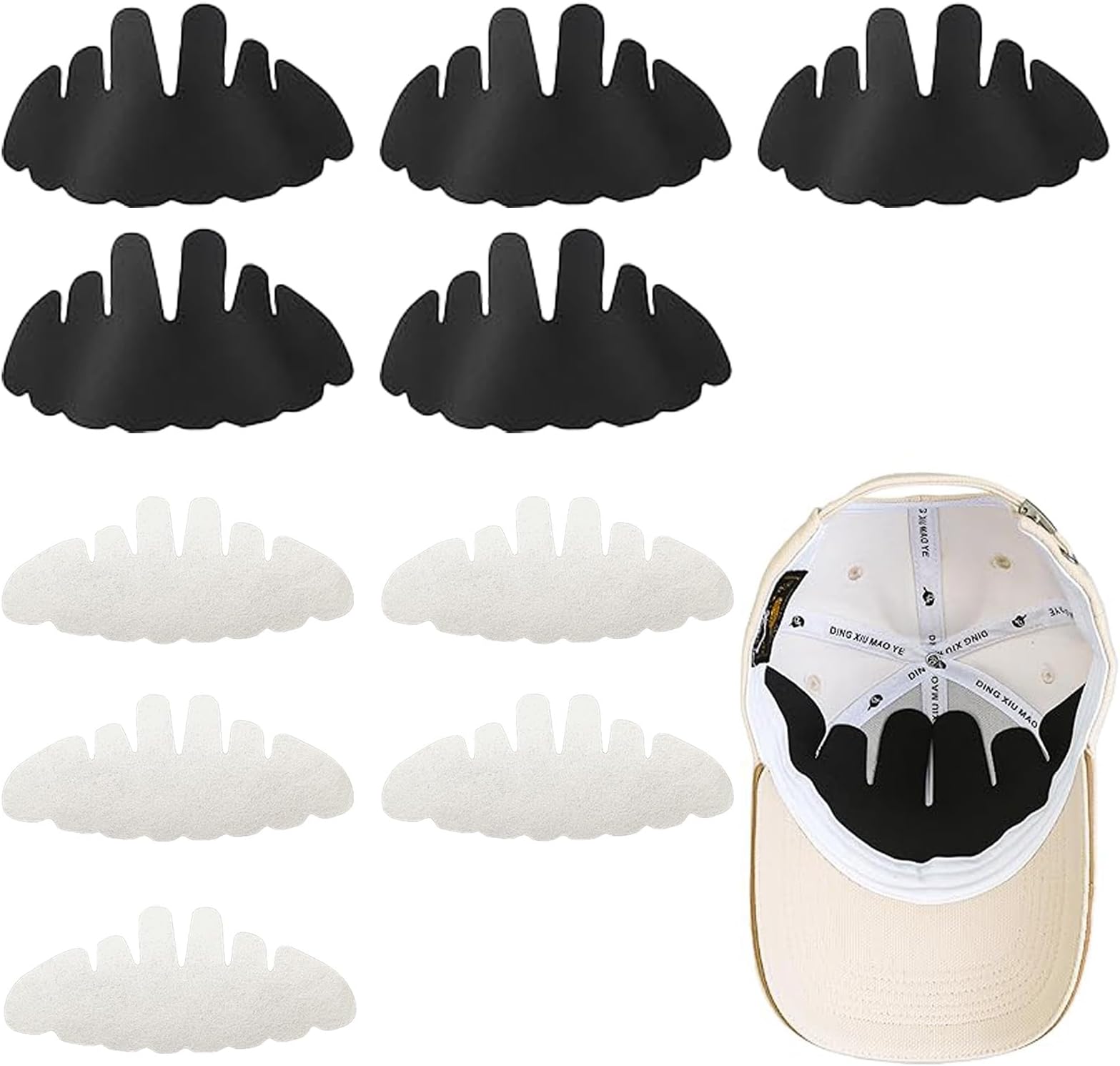 10 Pcs Baseball Caps Inserts, Flexible & Washable Hats Sweat Liner, Reusable Hat Shaper Insert for Baseball Caps and Sun Hats, Soft Felt Sweat Protector Prevents Stains Odor Black