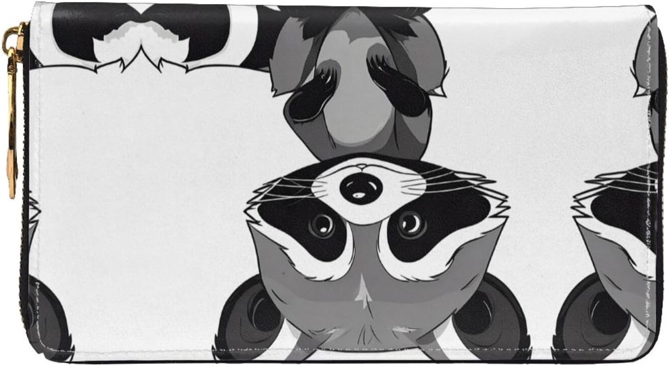 (Cartoon cute raccoon) Print Women's Long Wallet Clutch with Zipper Multiple Card Slots Coin Pocket Elegant Ladies Purse