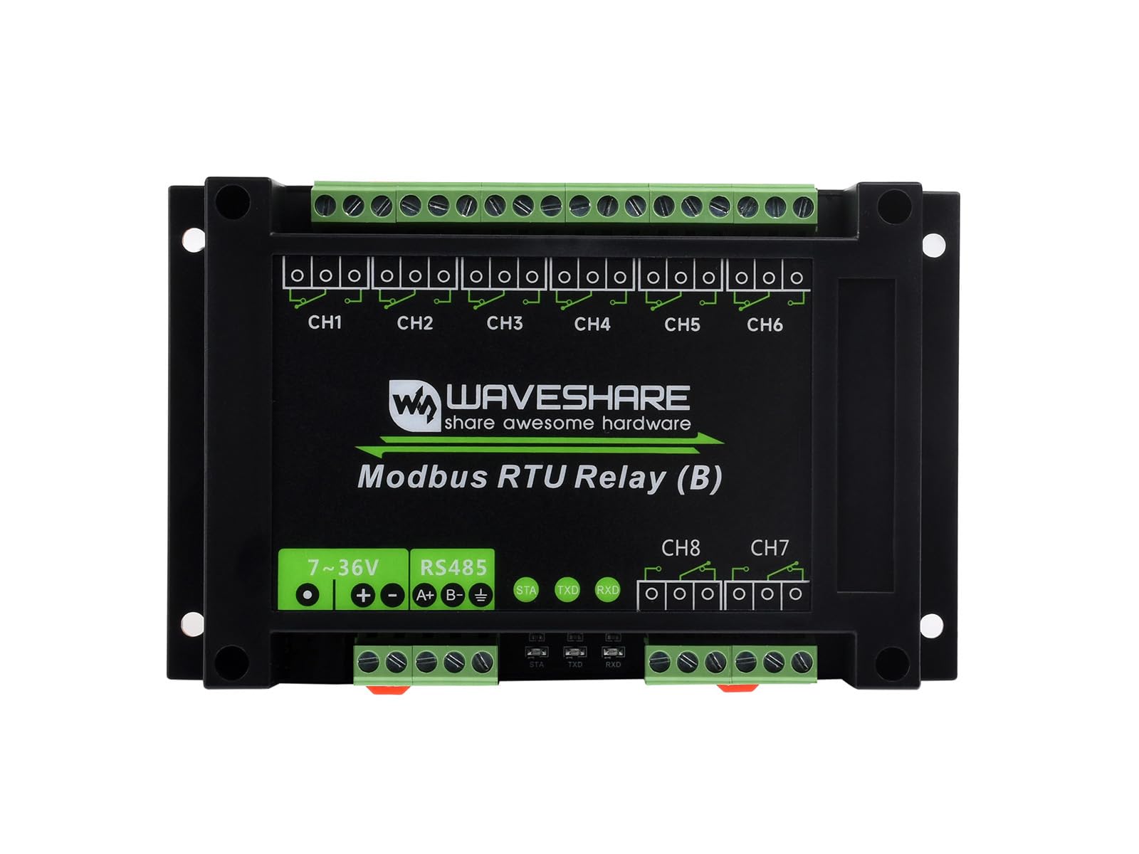 Waveshare Industrial Modbus RTU 8-Ch Relay Module RS485 Interface Multi Isolation Protection 7~36V