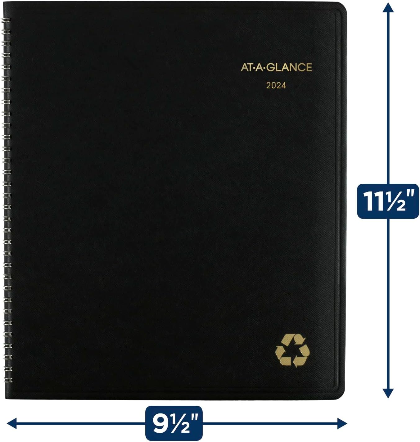 AT-A-GLANCE 2024 Monthly Planner, 9" x 11", Large, Spiral Bound, Recycled, Monthly Tabs, Faux Leather, Black (70260G0524)
