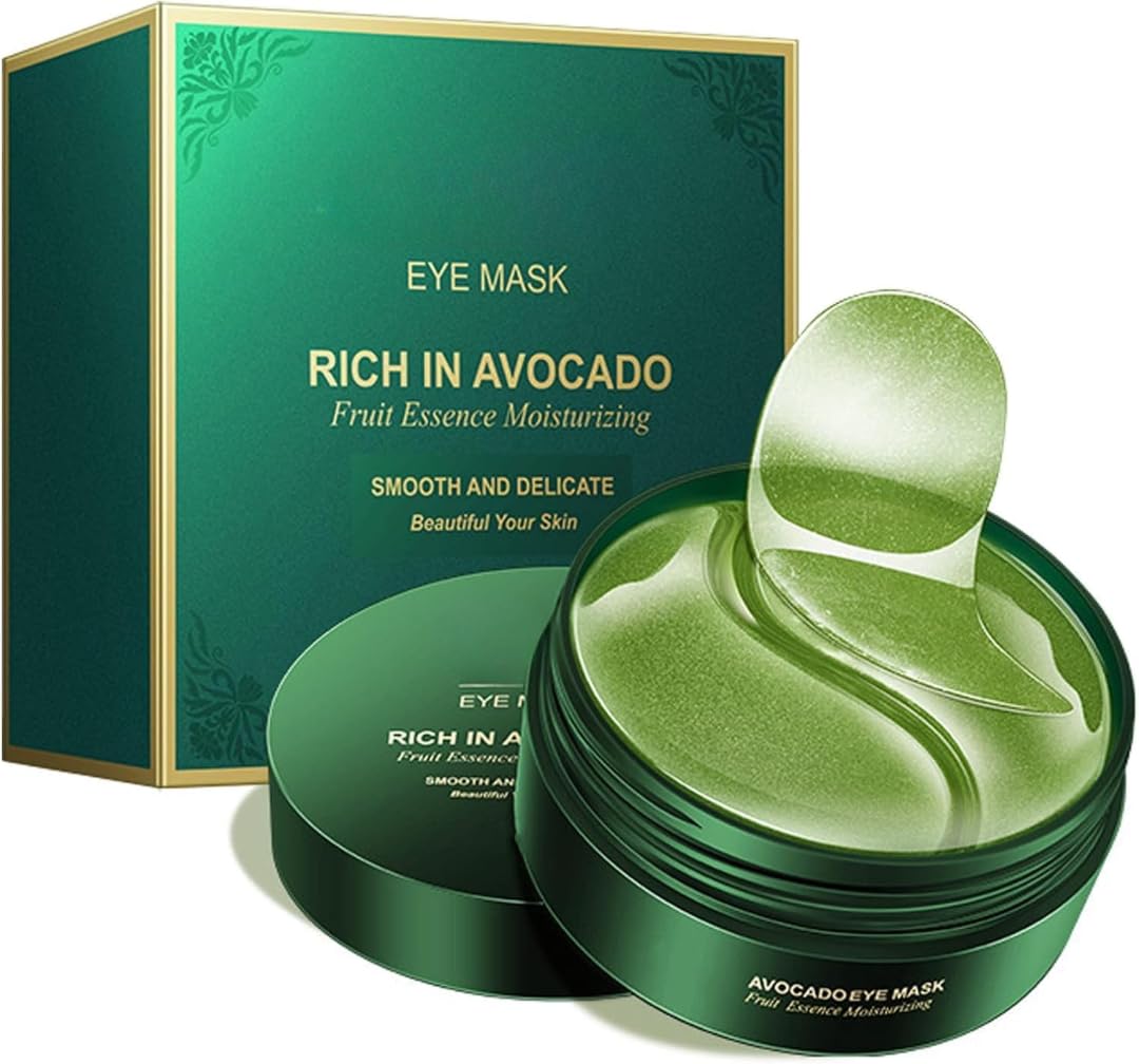 avocado nourishing under eye patches (60 pcs) – vitamin-rich eye mask with natural oils & glutathione for deep hydration, anti-aging, fine line reduction & collagen support
