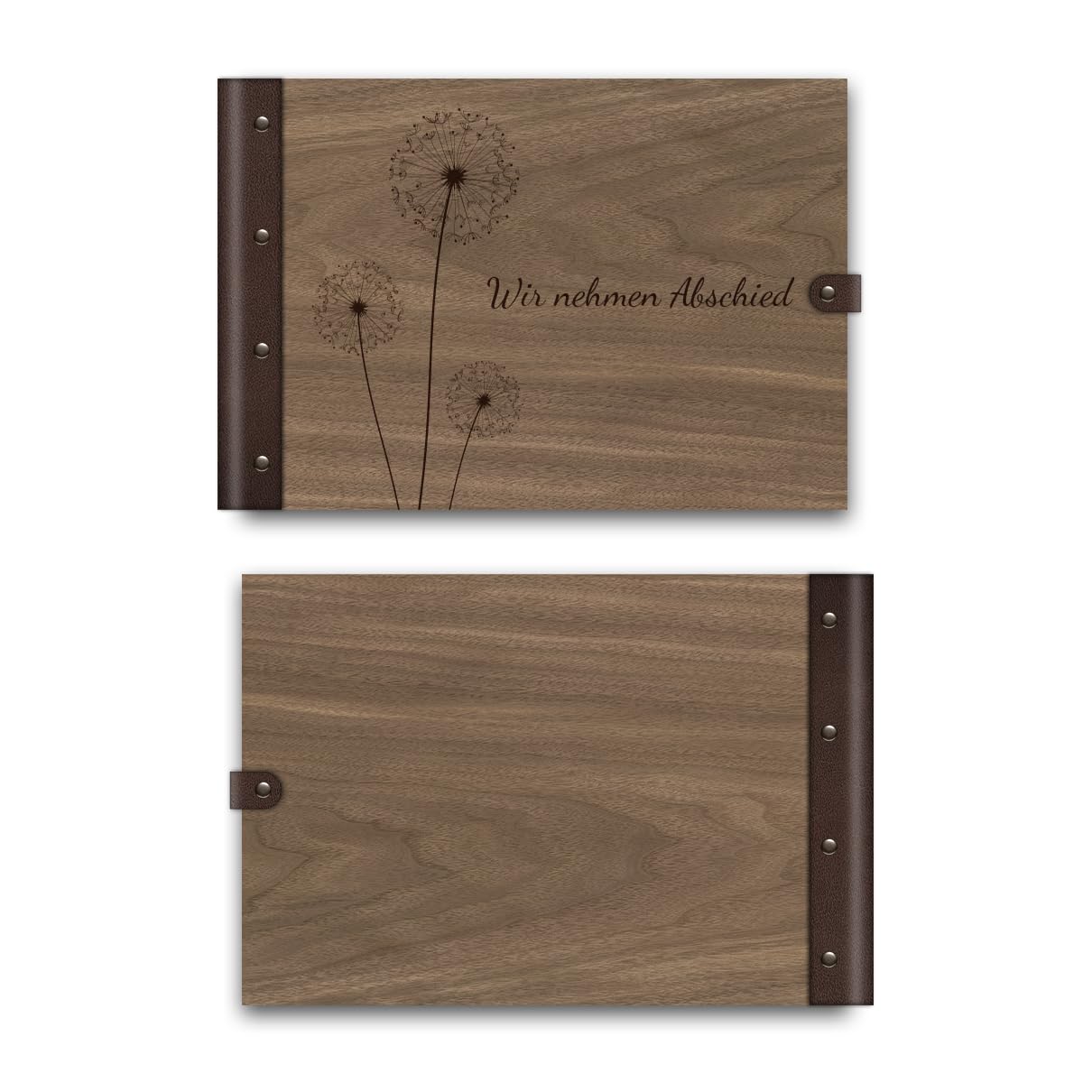 Kondolenzbuch Gästebuch echtes Holz DIN A4 Buch - Pusteblume - mit 72 Blatt / 144 Seiten Naturpapier Weiß