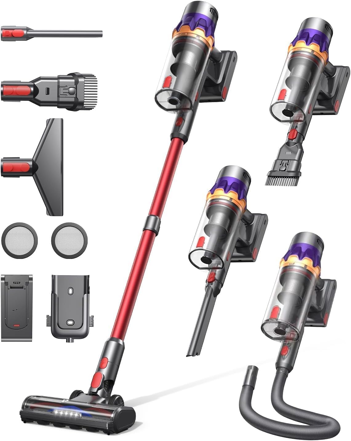 550W 45KPa Cordless Vacuum Cleaner, 60Min Runtime, Touch Screen(Red)