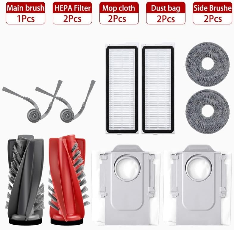 Compatible with (Roborock Qrevo Edge/EdgeC/Edge S5A / 5V1 / Curv) Vacuum Parts Main Roller Side Brush Hepa Filter Mop Cloth Dust Bag(Combination Pack 1)
