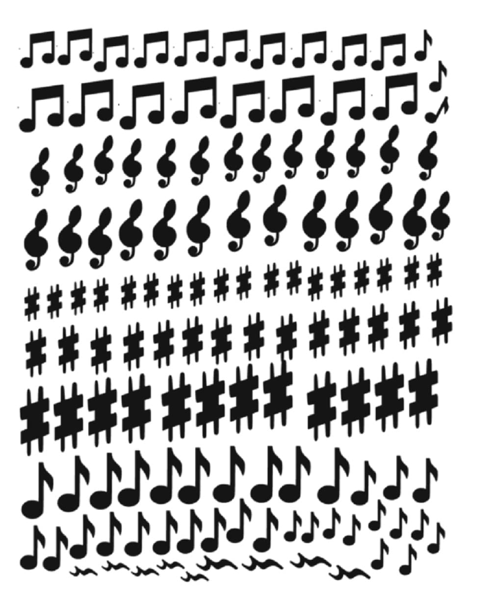Musical Instruments Notes Collection (Musical Notes Press on Nail Stickers ~ Black)