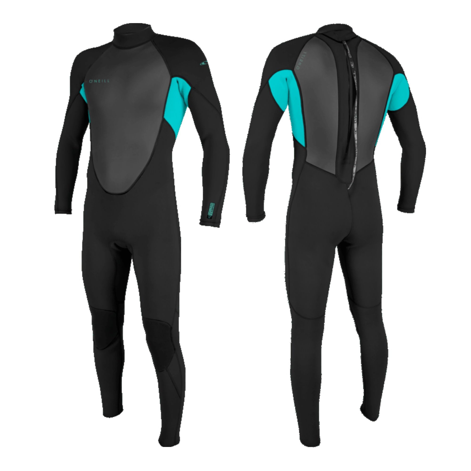 O'NEILL Youth Reactor-2 3/2 mm Back Zip Fullsuit Children's Wetsuit (BLK/LTAQUA, 8 (133-141))