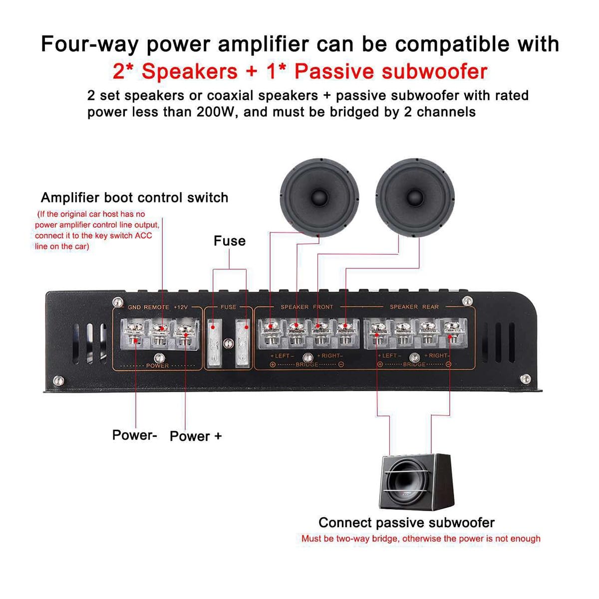 Srutueo 12V 7900W 4-Channel Car Amplifier, Aluminum, 500437645
