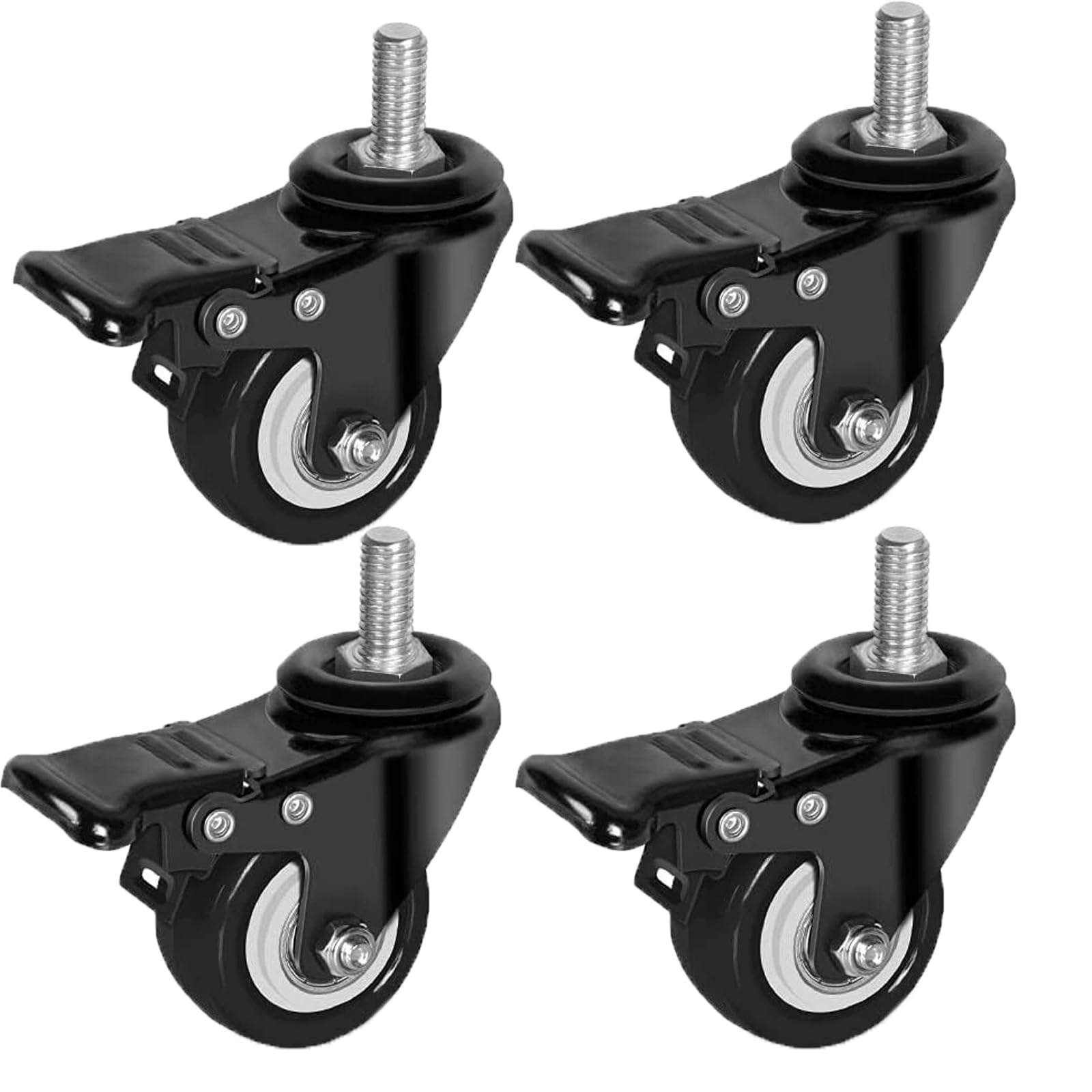 Furniture Castors 50mm M8x25mm with Brake 70kg Per Roll Pack of 4