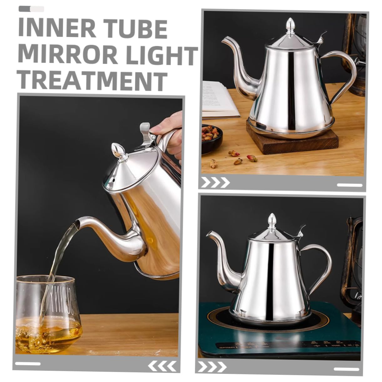 Schwanenhalskessel aus Edelstahl Kaffeekännchen mit Langem Ausguss Wasserkocher für Büro und Zuhause Teekanne mit Hitzebeständigem Griff Praktisches Kaffeezubehör