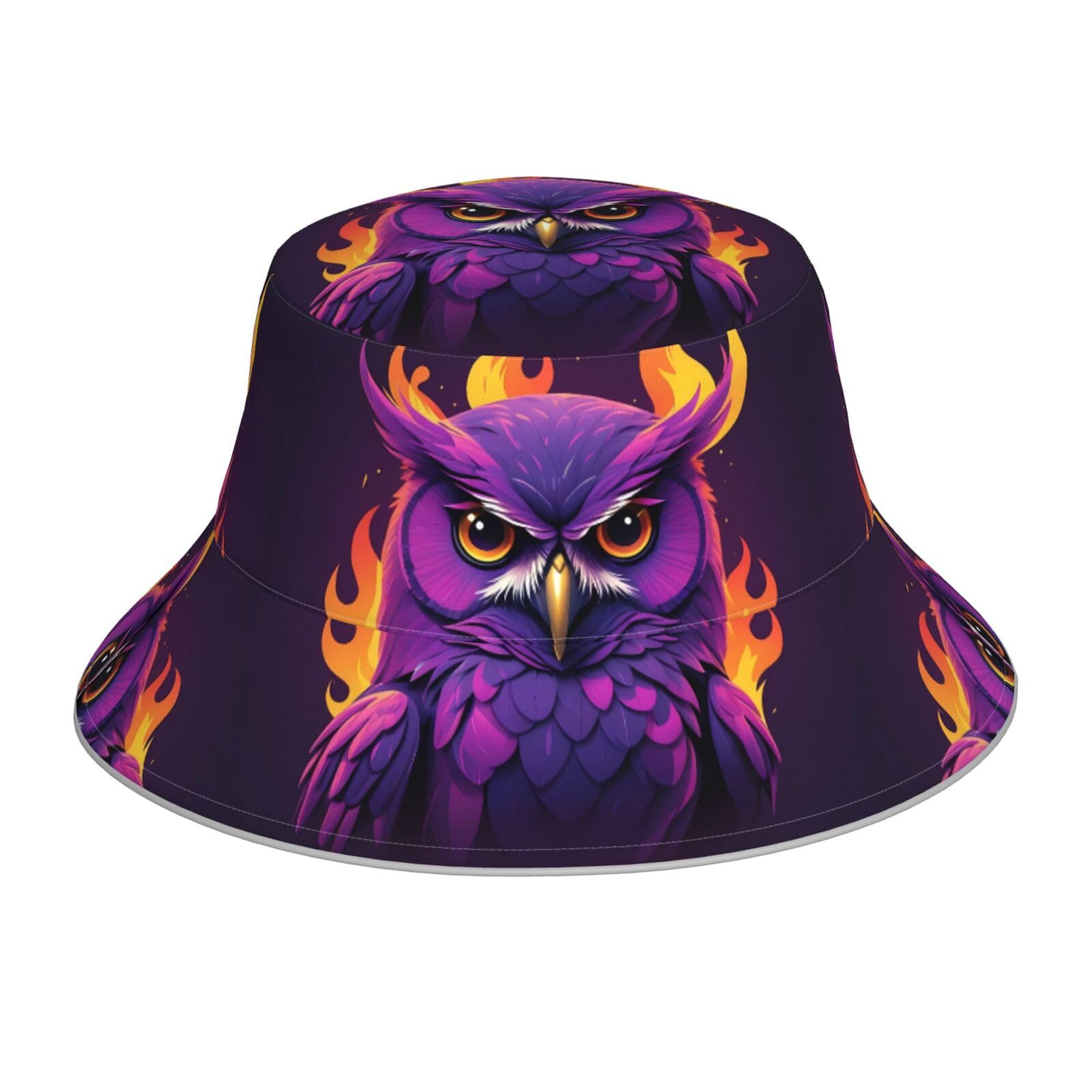 Whjssf Unisex Black Flaming Purple Owl Reflective Bucket Hat - Reversible Sun Protection, Lightweight, Breathable, Foldable For Men And Women