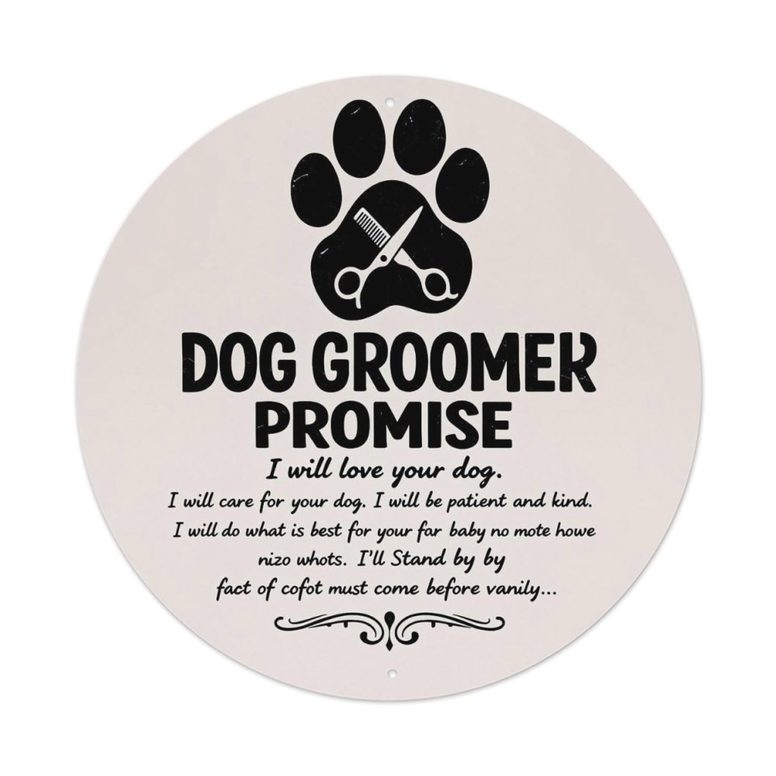Dog Groomer Promise Paw Print Retro Metal Sign Round Tin Sign, Vintage Decor Art Poster for Bar, Home, Man Cave, Kitchen, Laundry Room Gift 8x8Inch
