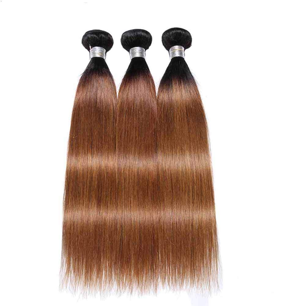 8A Grade Peruvian Virgin Hair Straight Human Hair Weave Bundles Two Tones Ombre Color (16 18 20 inches, T1b/30 Color)