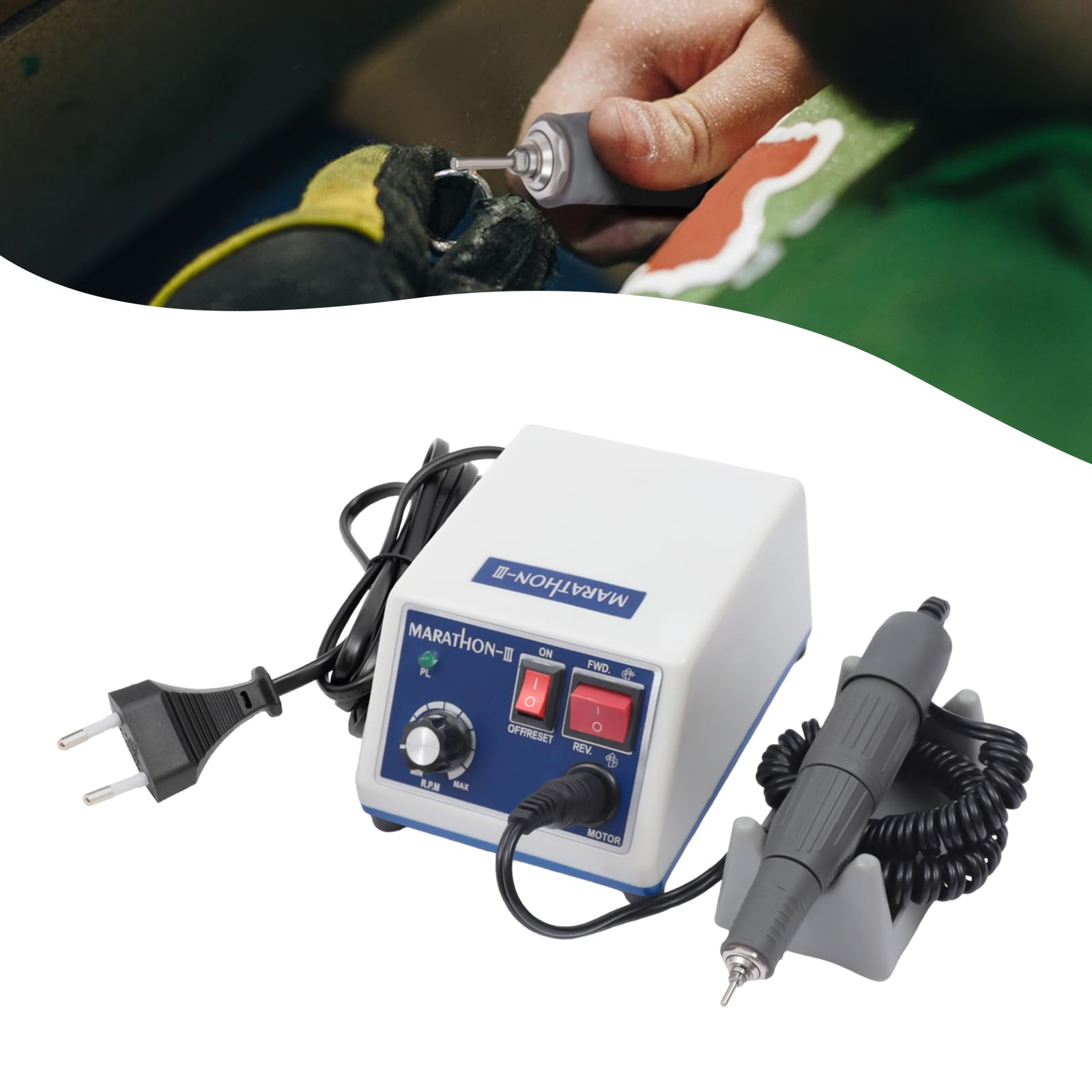 Micromoteur de laboratoire 0-35000 tr/min, 0-35000 tr/min Micromoteur électrique, Micromoteur de polissage avec interrupteurs positif et négatif et pédale, poignée amovible, adapté au polissage et au
