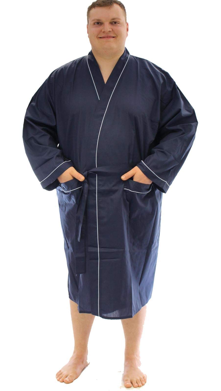 Espionage Men's Plain Traditional Dressing Gown-Blue-3XL