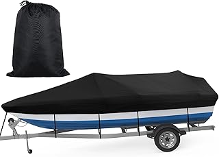 Boat Cover, All-Weather Mooring and Trailering Boat Cover for V-Hull Runabouts Outboards and I/O Bass Boats, Fits up to 14-16ft Long and 96in Wide, Black, 0OY023SIX24WGUV0DLA8Y17Z
