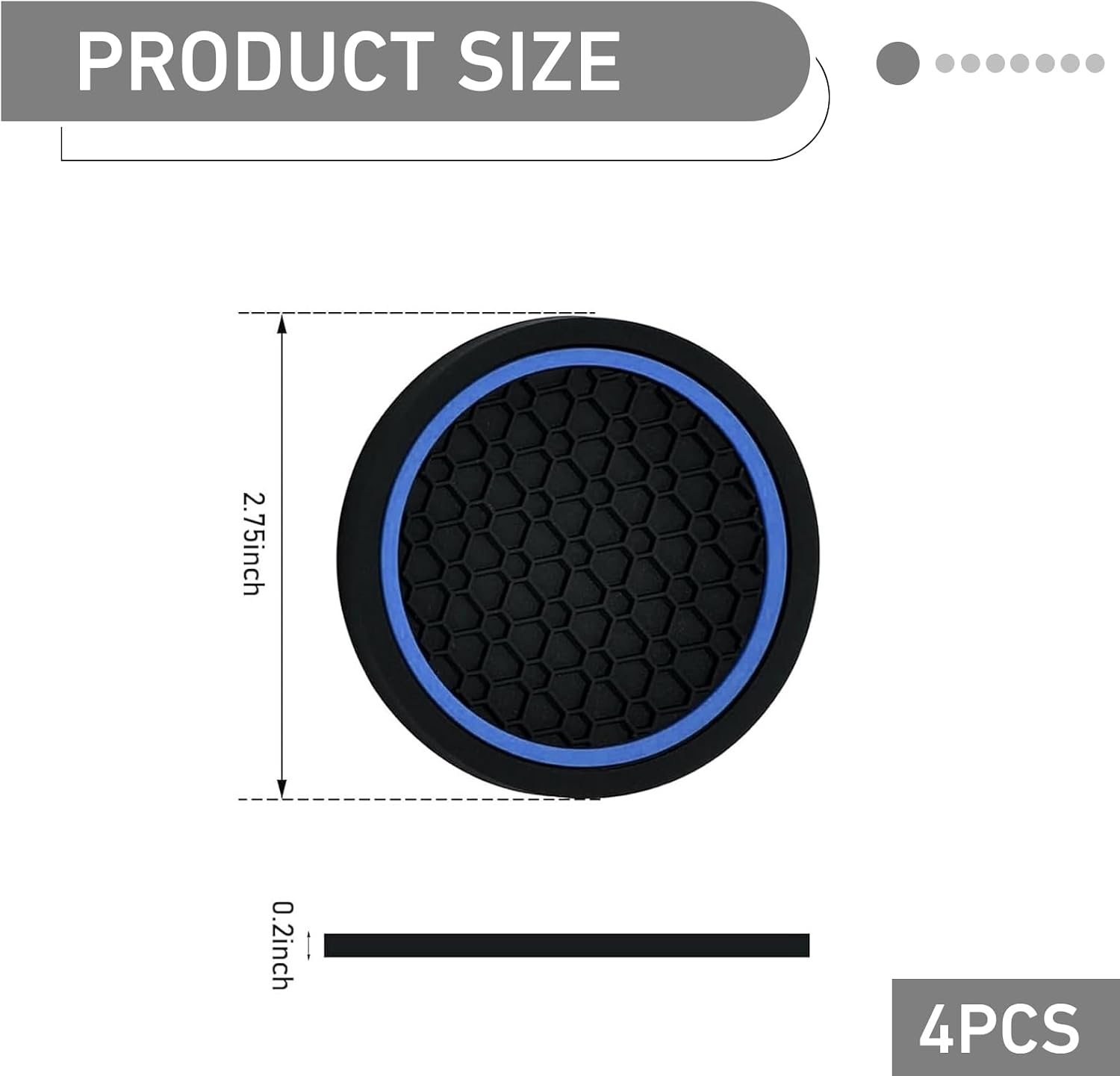 WZP 4PCS Car Cup Holder Coasters, Non-Slip Cup Holder, 2.75 Inch Embedded in Ornaments Silicone Coaster, Universal Car Interior Accessories for Most Vehicles (Black & Blue)