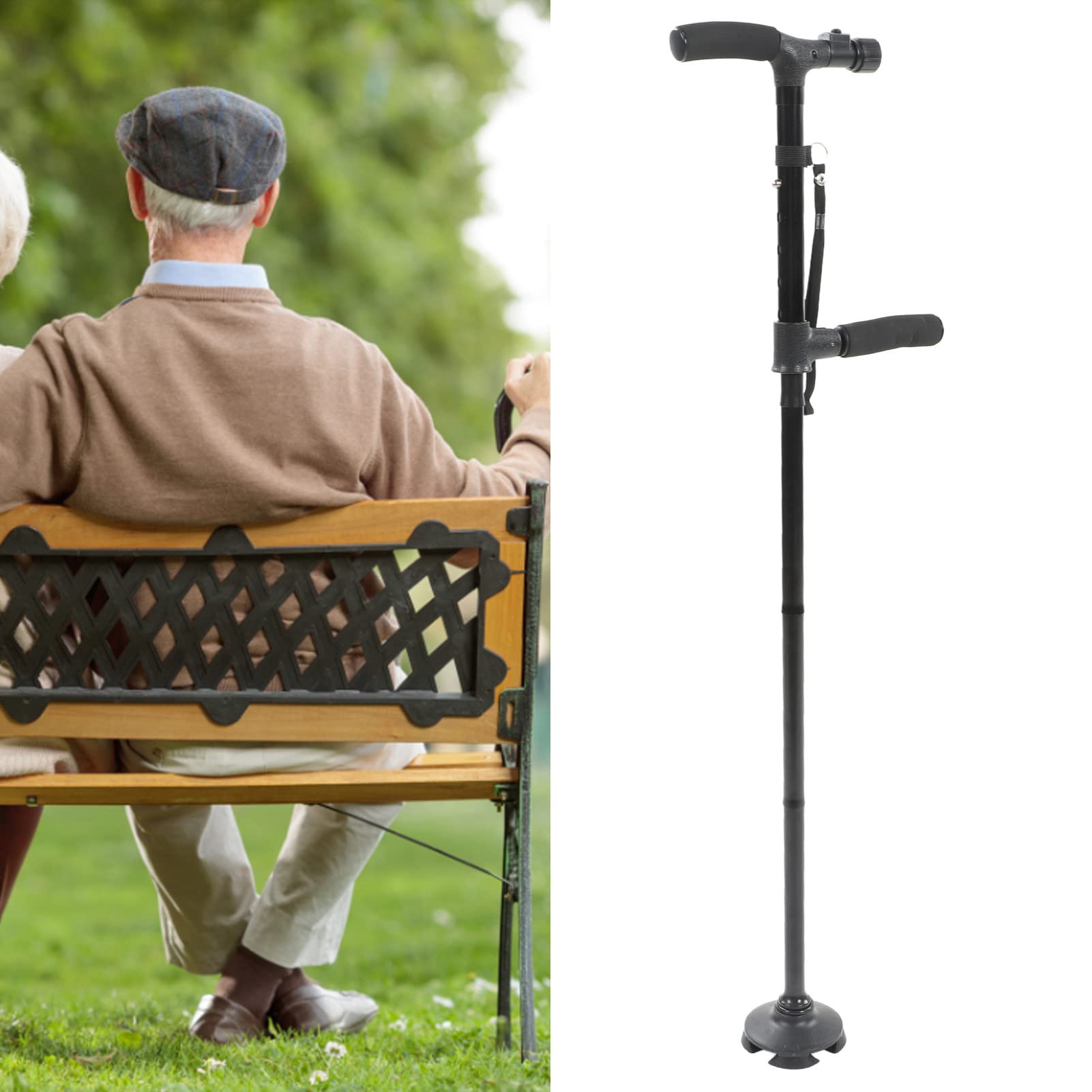 Bastone da Passeggio, Bastone da Passeggio Pieghevole con Luce LED, Bastone da Passeggio Pieghevole Regolabile in Altezza di 360 Gradi e Bastoni da Passeggio per Uomini Donne Anziani, Impugnatura