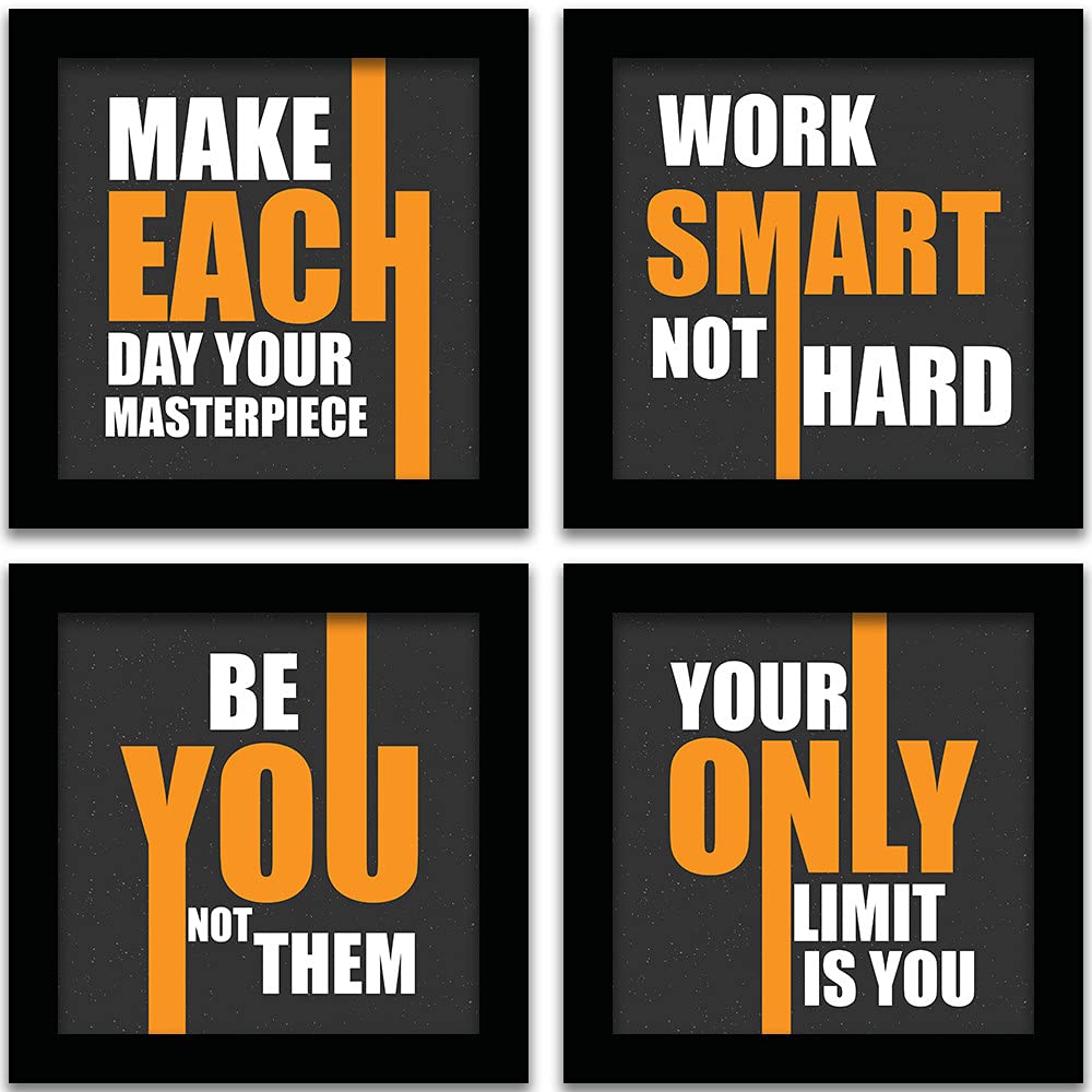 BANGERZ Motivational Quotes Framed Wall Poster - Quotes Framed Poster for Home And Office - Motivational Wall Paintings For Living Room (11 x 11 inch) Set Of 4, Multi